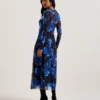 ROZEEN Mesh Long Sleeve Printed Dress