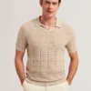 RUZZA Textured Stripe Open Neck Knitted Polo Shirt