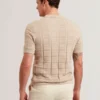 RUZZA Textured Stripe Open Neck Knitted Polo Shirt