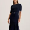 SAMALEE Flippy Hem Knitted Midi Dress With Belt