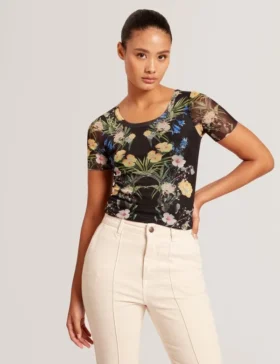 SHORT SLEEVE CREW MESH TOP Black