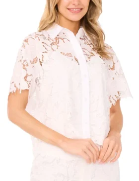 SHORT SLEEVE LACE BLOUSE White