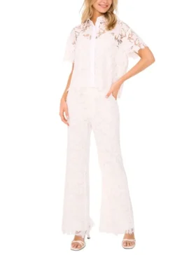 SHORT SLEEVE LACE BLOUSE White