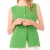Sleeveless Button Down Crew Neck Button Down With Novelty Button