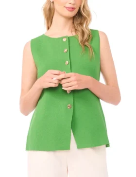 Sleeveless Button Down Crew Neck Button Down With Novelty Button