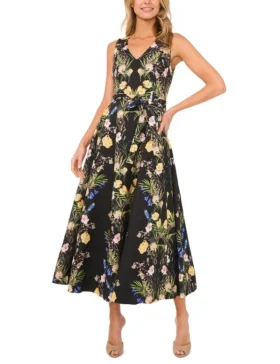 SLEEVELESS FLORAL V NECK MAXI DRESS Black