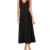 SLEEVELESS V-NECK PLEATED MAXI DRESS Black