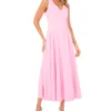 SLEEVELESS V-NECK PLEATED MAXI DRESS Lt-Pink