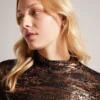 SOFIY Foil Print High Neck Mesh Top