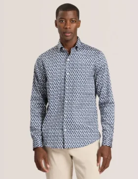 SOREN LONG SLEEVE ARCHIE PRINT SHIRT Dark Denim