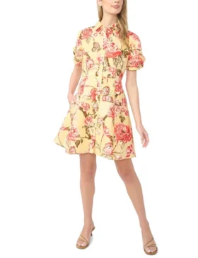 STINA Floral Twist Sleeve Mini Shirt Dress