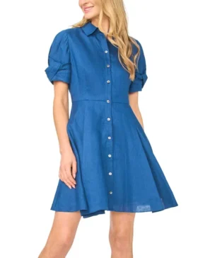 STINA Linen Chambray Mini Shirt Dress