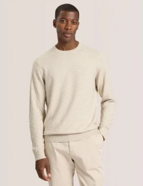 T STITCH LONG SLEEVE CREW NECK SWEATER Egret Heather