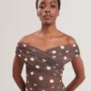 TILDAHH Off-Shoulder Polka Dot Mesh Mini Dress