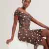 TILDAHH Off-Shoulder Polka Dot Mesh Mini Dress
