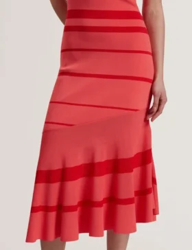 TILLEEA Striped Square Neck Flippy Midi Dress