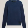 TIMMNO Plated Rib Knit Crew Neck Sweater