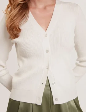 V-NECK CARDIGAN WITH RIB Ivory