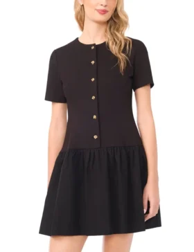 VALENTINA Tailored Drop Waist Buttoned Mini Dress