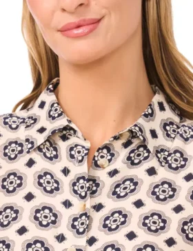 VENUS Tile Print Sleeveless Collared Mini Dress
