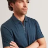 VICTOR Textured Grid Zip Neck Cotton Polo