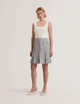 VULPAM Sleeveless Knit Bodice Boucle Mini Dress