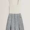 VULPAM Sleeveless Knit Bodice Boucle Mini Dress