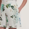 VYLLA Floral High Waist Linen Shorts With Trim Detail