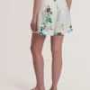 VYLLA Floral High Waist Linen Shorts With Trim Detail