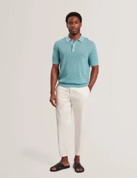 WATTERS Basket Knit Wool Blend Short Sleeve Polo