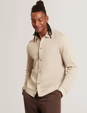 WILKES Long Sleeve Textured Button-Through Polo