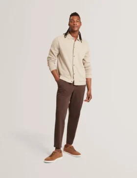 WILKES Long Sleeve Textured Button-Through Polo