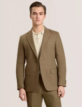 WINFRED Single Breasted Two Button Notch Flat Front Linen Suit Jacket