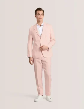 WINFRED Single Breasted Two Button Notch Flat Front Linen Suit Jacket