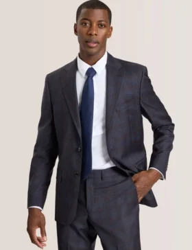 WRIGHT-PLAID Single Breasted Two Button Notch Fully Fashioned Plaid Suit Jacket