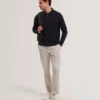 WYTHER Mixed Texture Zip Neck Long Sleeve Polo