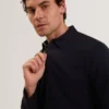 WYTHER Mixed Texture Zip Neck Long Sleeve Polo