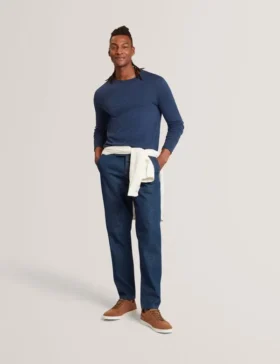 YAEN Rolled Edge Linen Blend Crew Neck Jumper