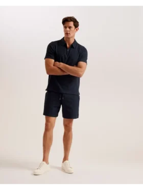 ZARKES Ribbed Texture Zip Neck Cotton Polo Shirt
