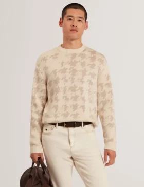 ZENDAYD Houndstooth Print Chunky Knit Jumper